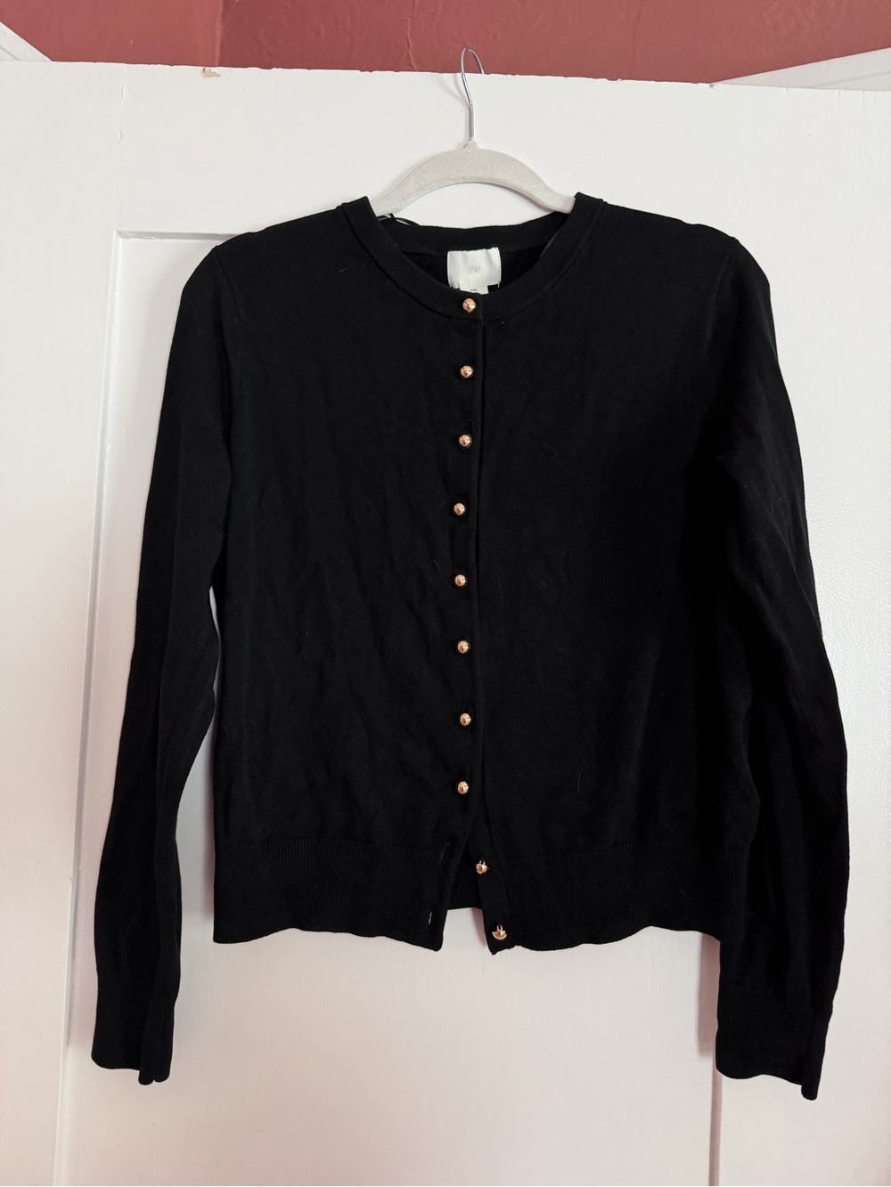 H&M Black Crewneck Cardigan with Gold Buttons